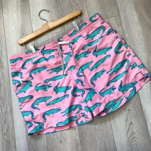 chubbies Pink Swim Trunks with Teal Alligator Print